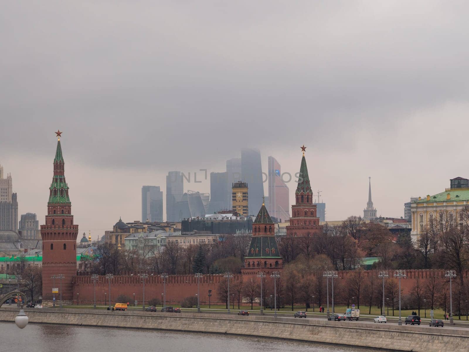 Sunny summer day moscow river bay kremlin