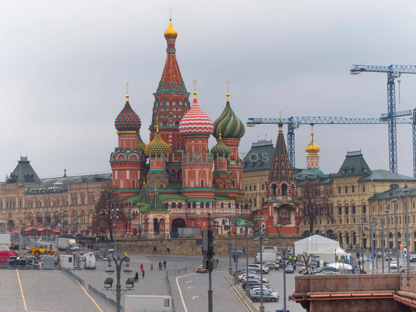 Saint Basil's Resurrection Cathedral tops on the Moscow Russia. Red Square.