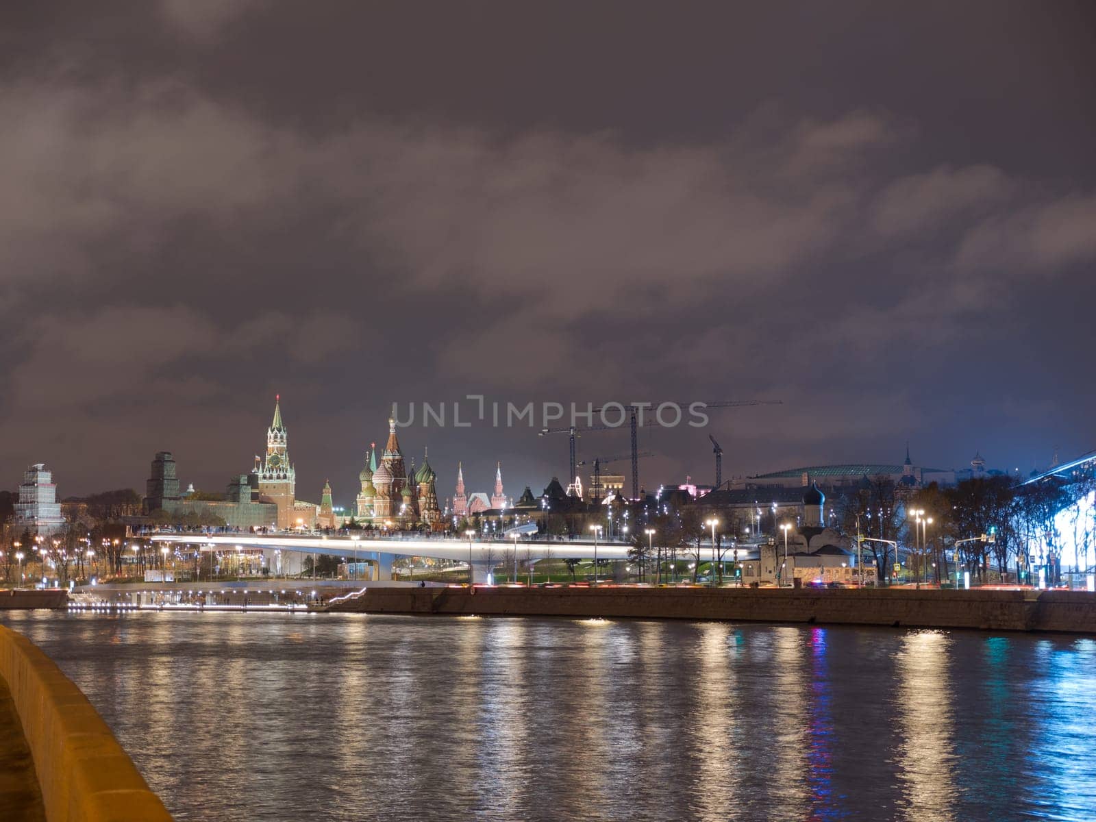 Sunny summer day moscow river bay kremlin night.