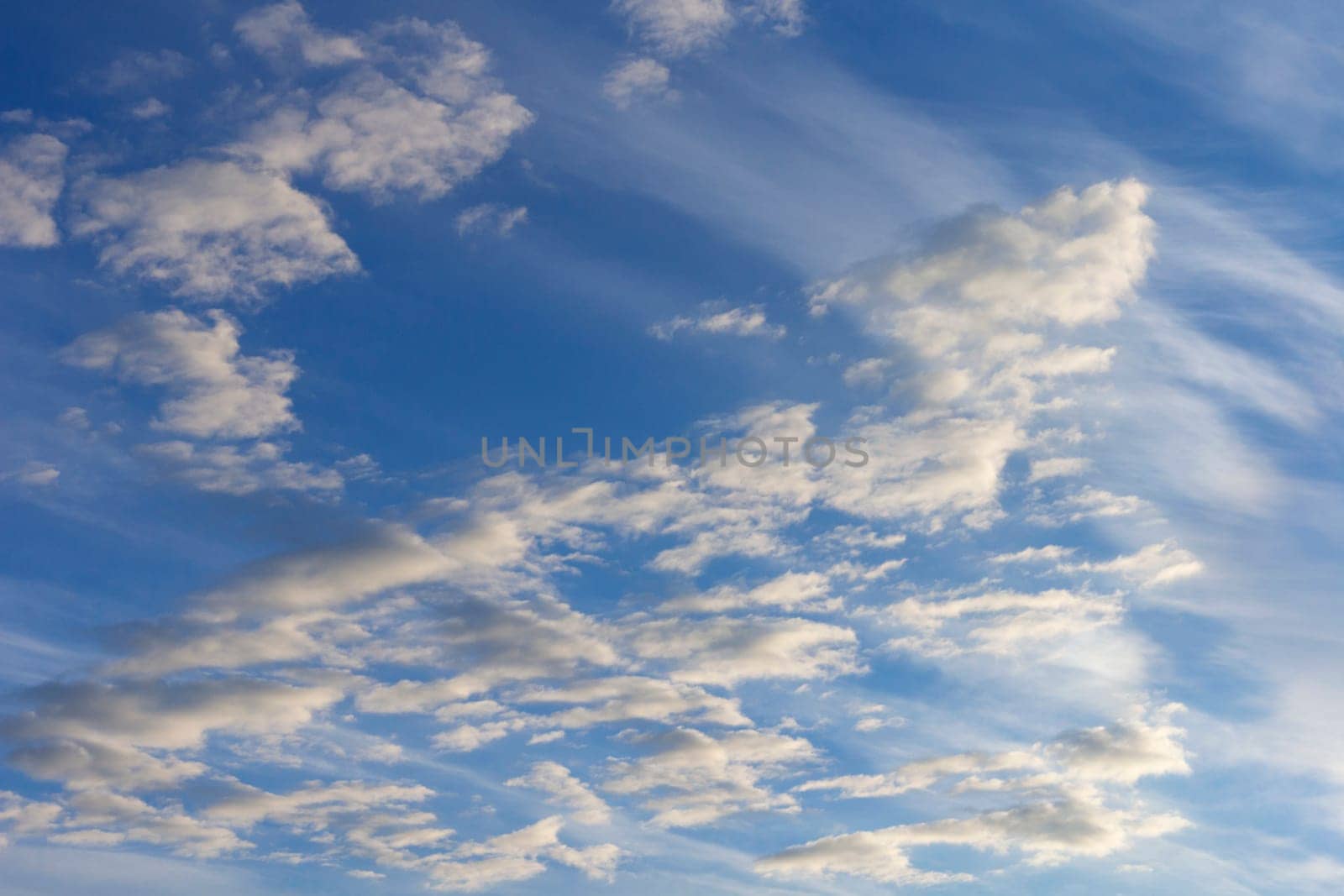 Beautiful blue sky with bright white clouds.