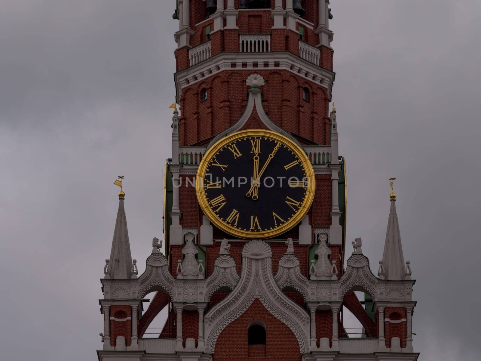 Moscow Kremlin Main Clock named Kuranti on Spasskaya Tower 12 hours . Red Square.