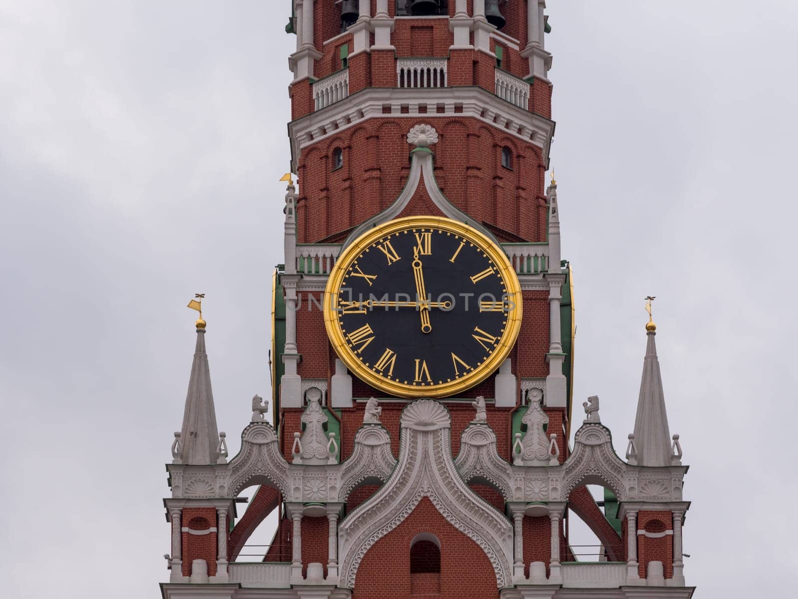 Moscow Kremlin Main Clock named Kuranti on Spasskaya Tower 12 hours . Red Square.