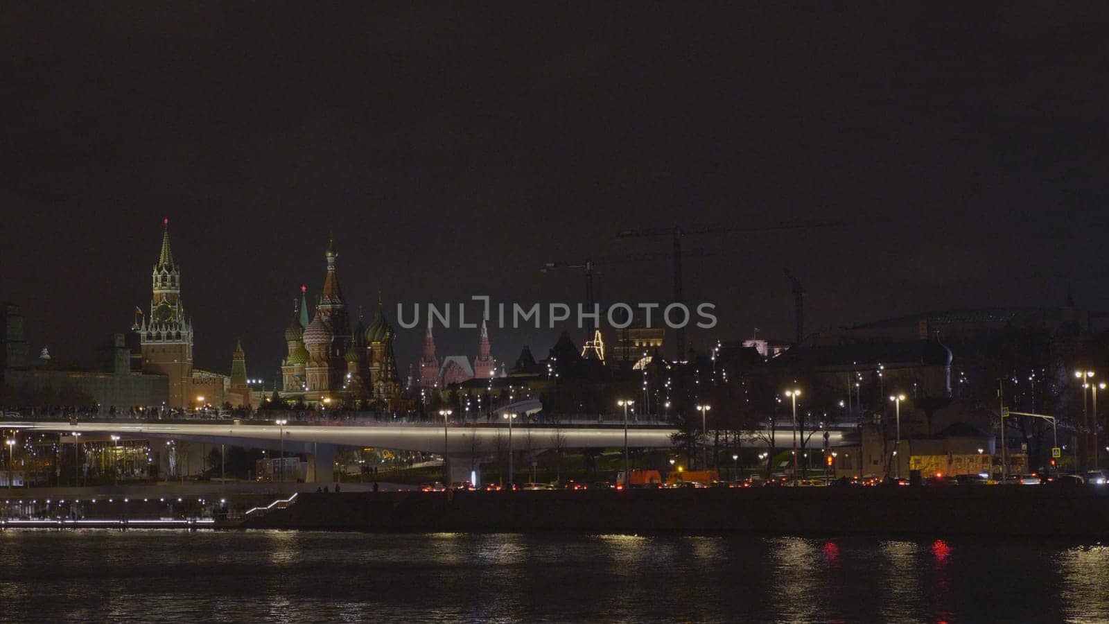 Sunny summer day moscow river bay kremlin night.