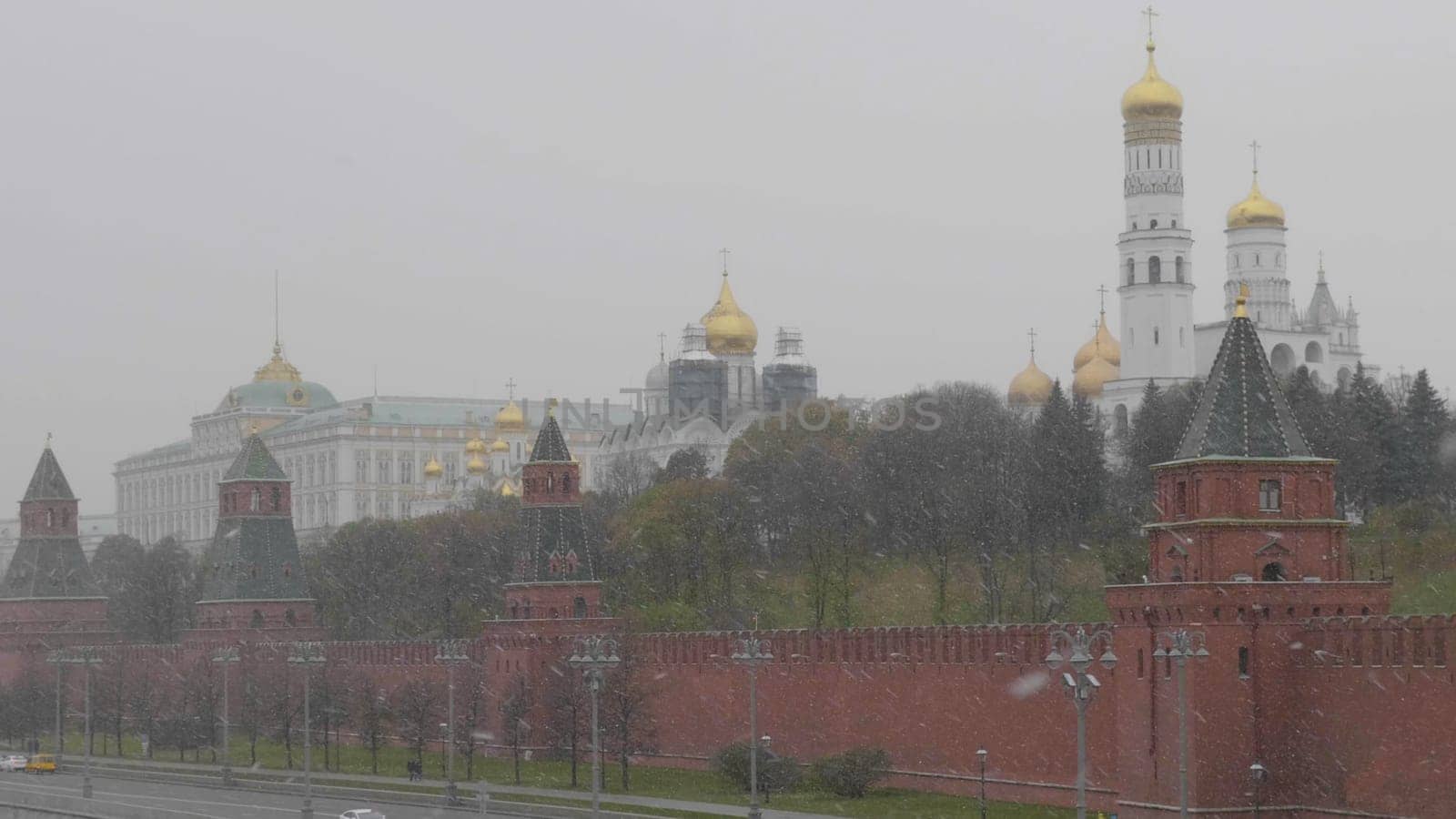 Moscow Russian Federation. The Moscow Kremlin in moving along the wall.