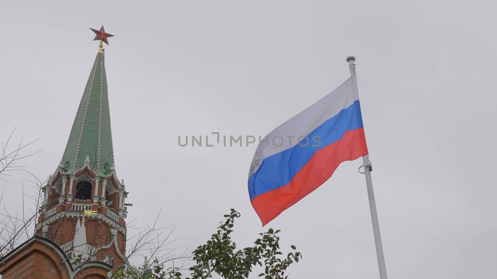 Kremlin Moscow Dome of Senate building Russian Flag tower.