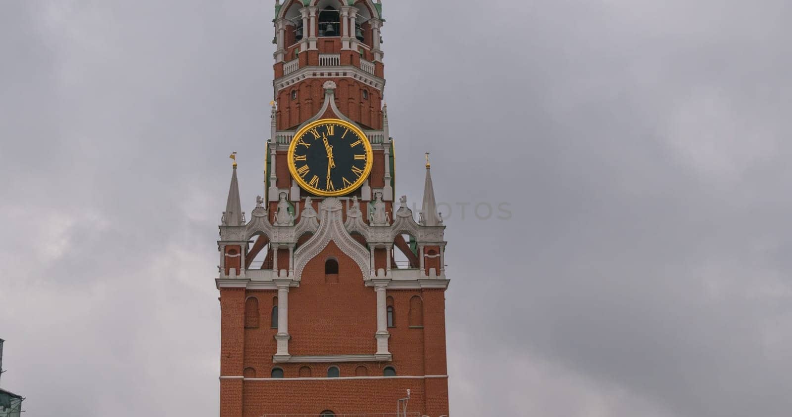 Moscow Kremlin Main Clock named Kuranti on Spasskaya Tower 12 hours . Red Square.
