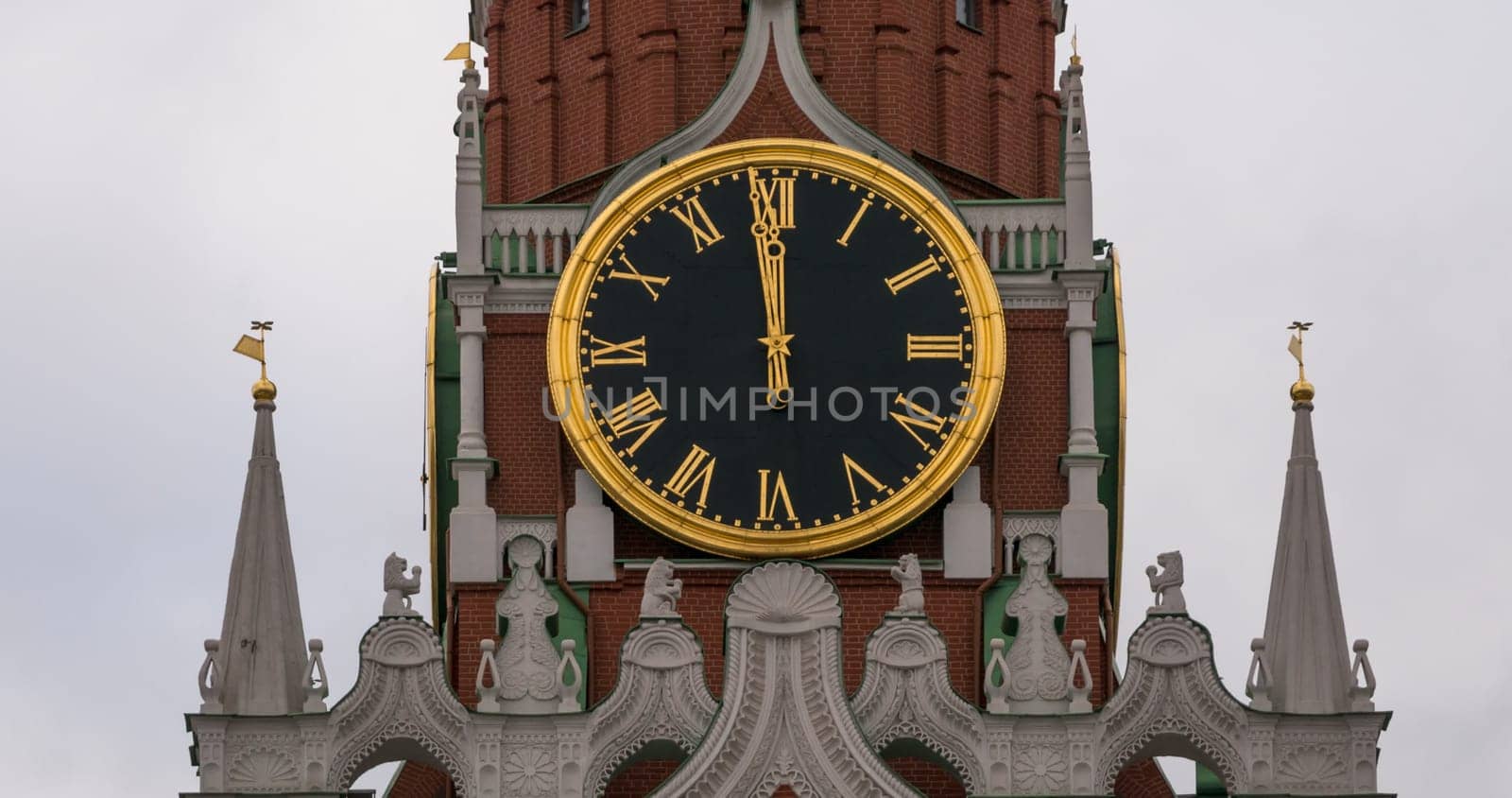 Moscow Kremlin Main Clock named Kuranti on Spasskaya Tower 12 hours . Red Square.