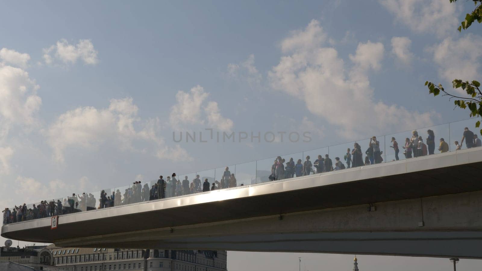 MOSCOW - JUNE 25: Fragment of floating bridge Zaryadye Park in Moscow against the sky on June 25, 2018 in Moscow, Russia.