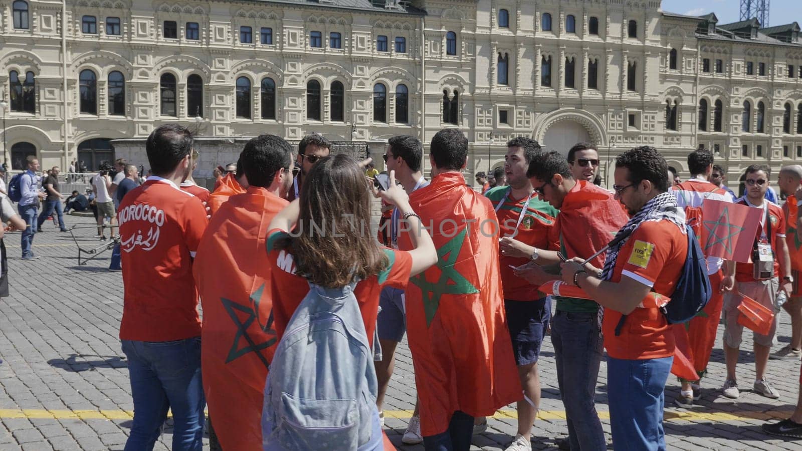 MOSCOW - JUNE 17, 2018: Soccer World Cup Fanatics with flags with their typical costumes in the streets June 17, 2018 in Moscow, Russia.