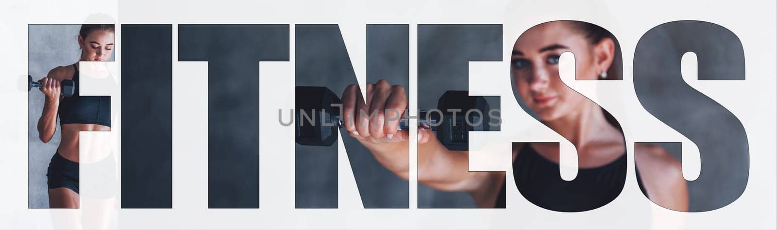 Fitness word with woman inside that have a day in gym.