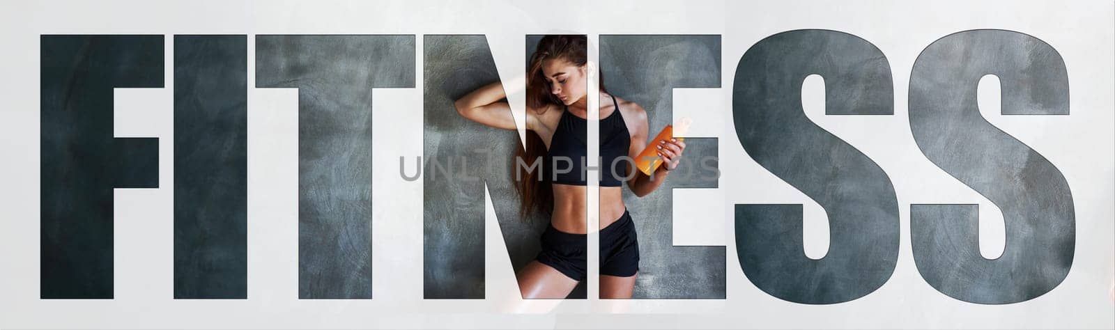 Fitness word with woman inside that have a day in gym.