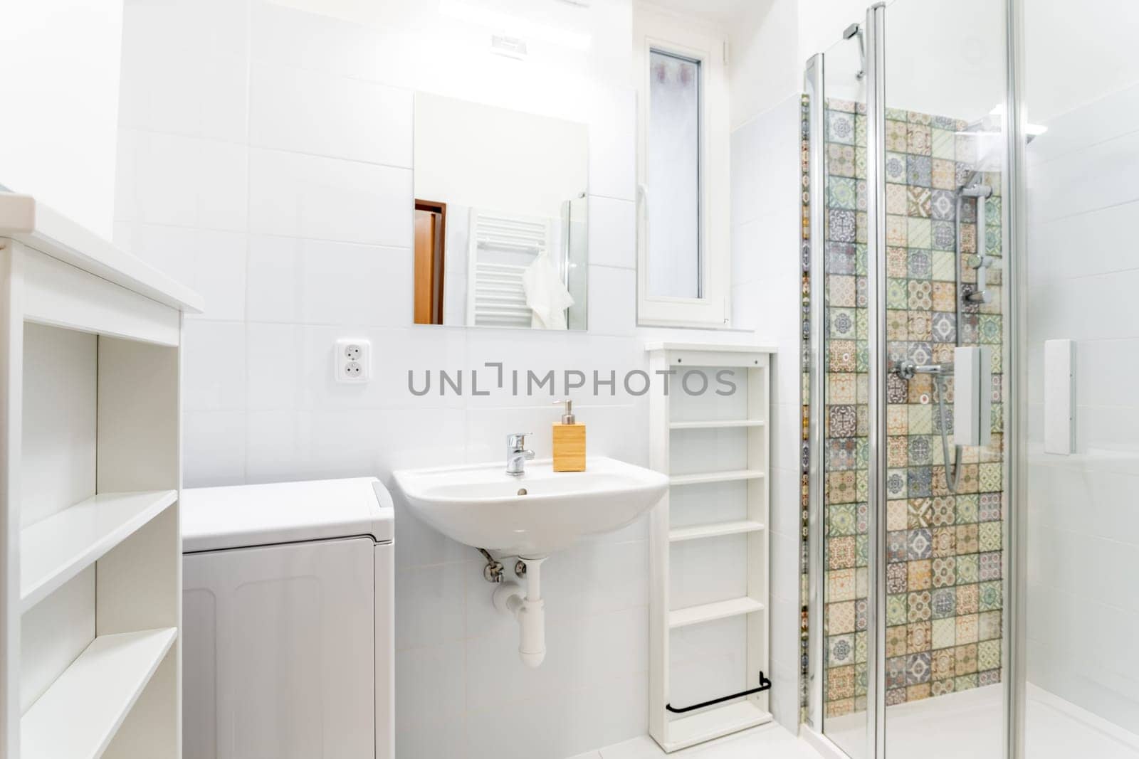 a bathroom in an apartment of a residential building. High quality photo