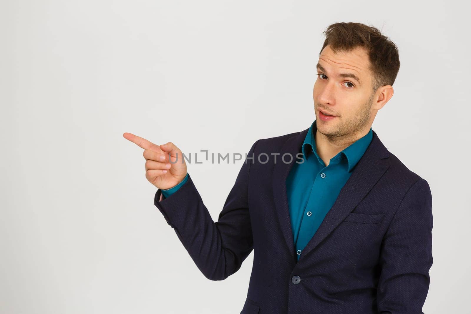 business man pointing space