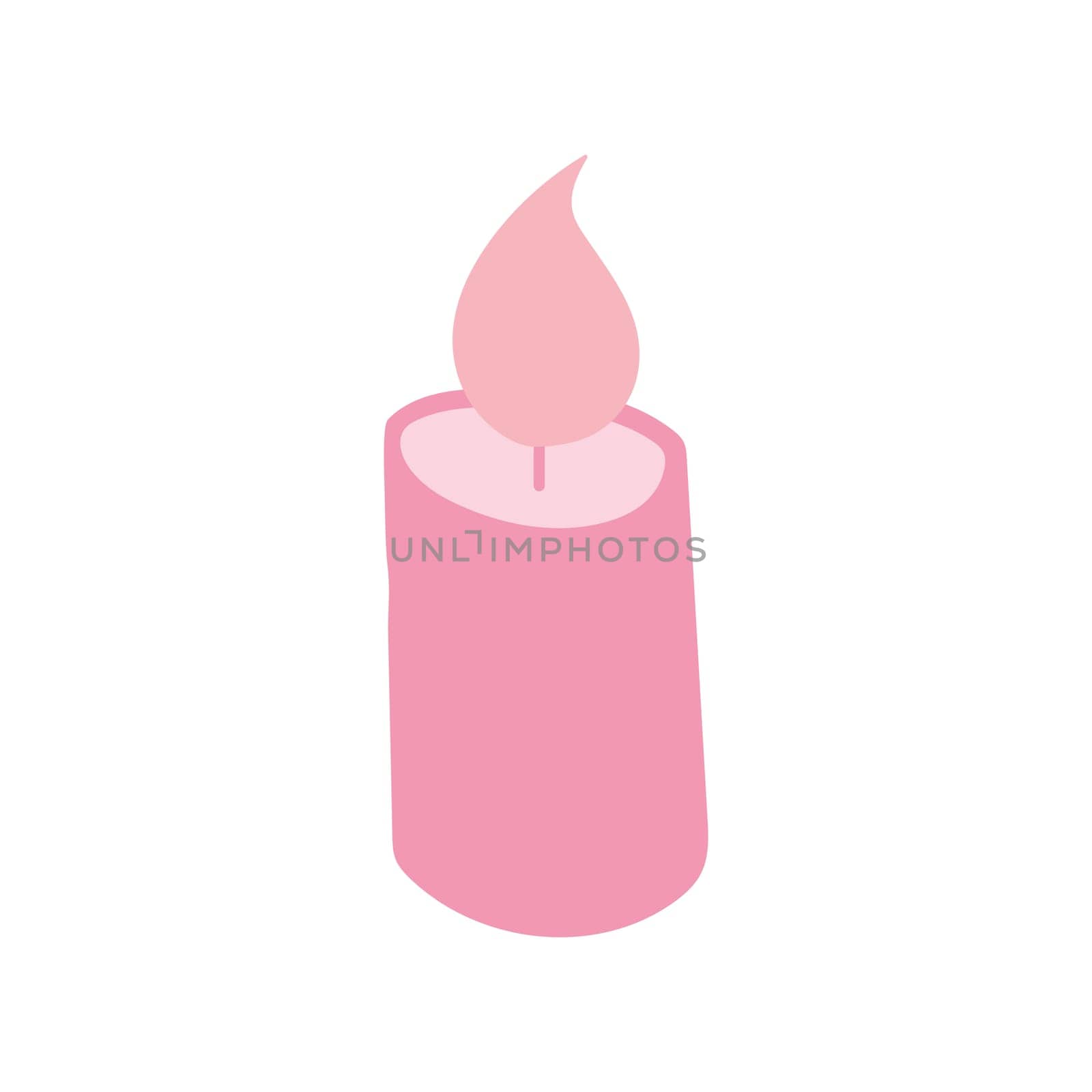 Vector illustration of pink cute candle. Hand drawn fragrance element. Simple doodle drawing of aromatic object
