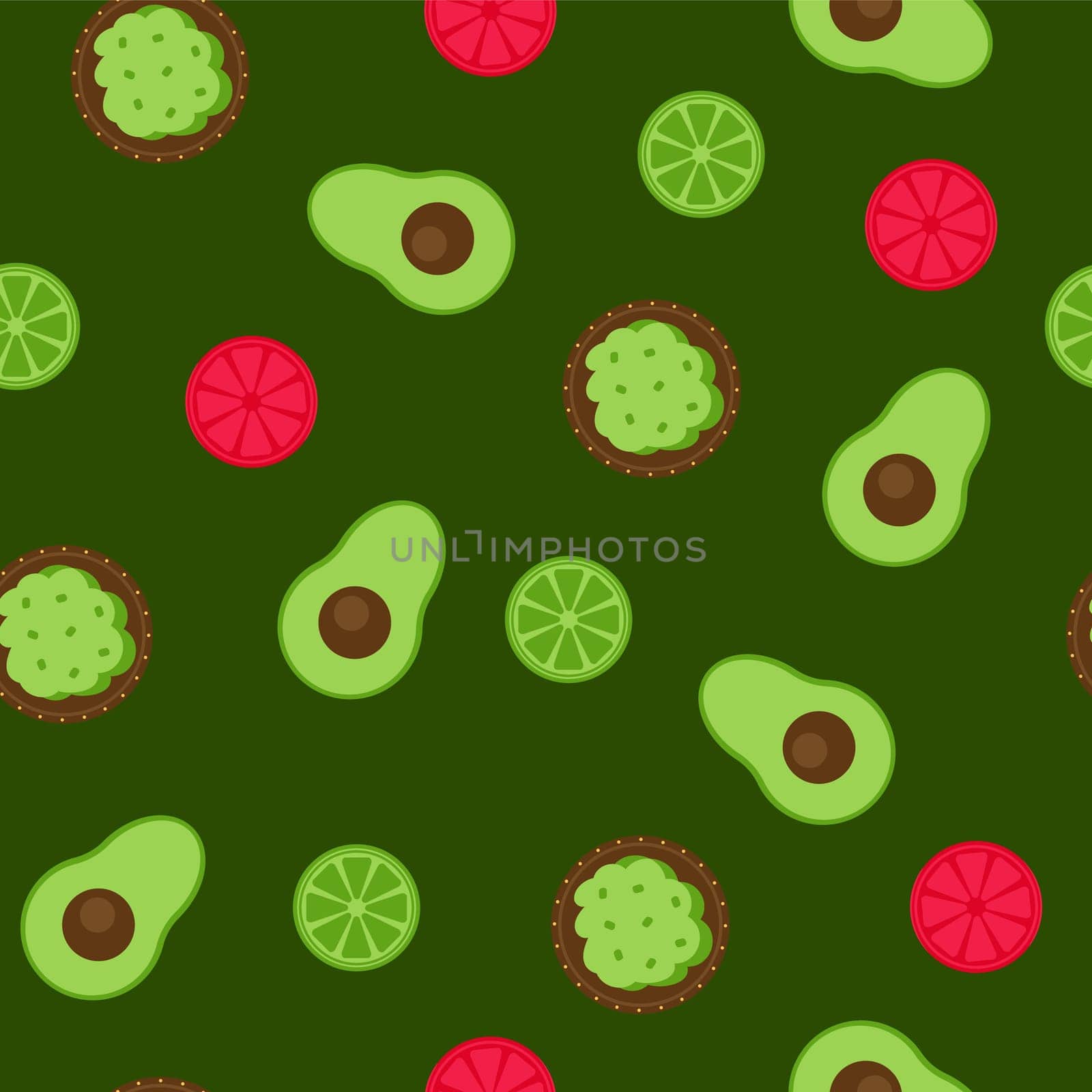 Seamless pattern with Mexican traditional Guacamole green sauce on green by natali_brill
