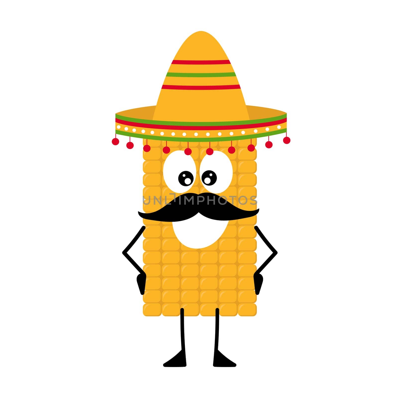 Vector mascot, cartoon and illustration of a mustache corn wearing sombrero by natali_brill
