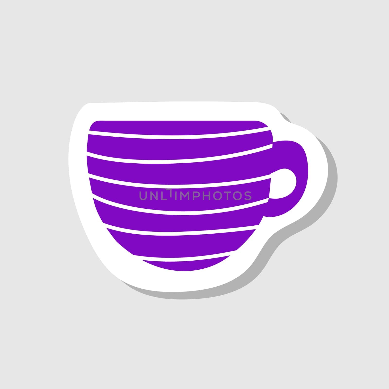 Purple cup with stripes, illustration, vector on a grey background. Design for sticker