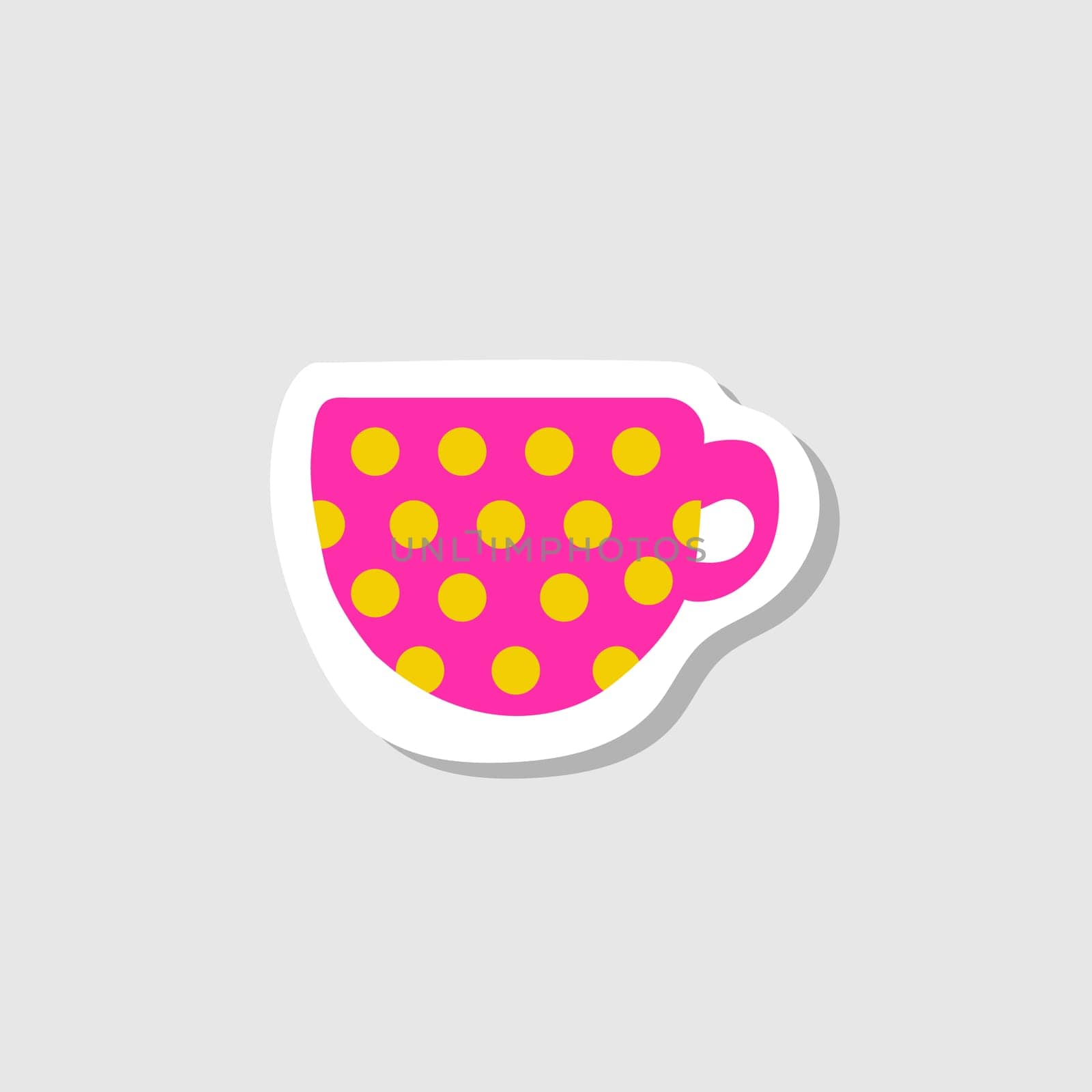 Cute cup. Pink dotted mug - modern cartoon style illustration for graphic design and sticker
