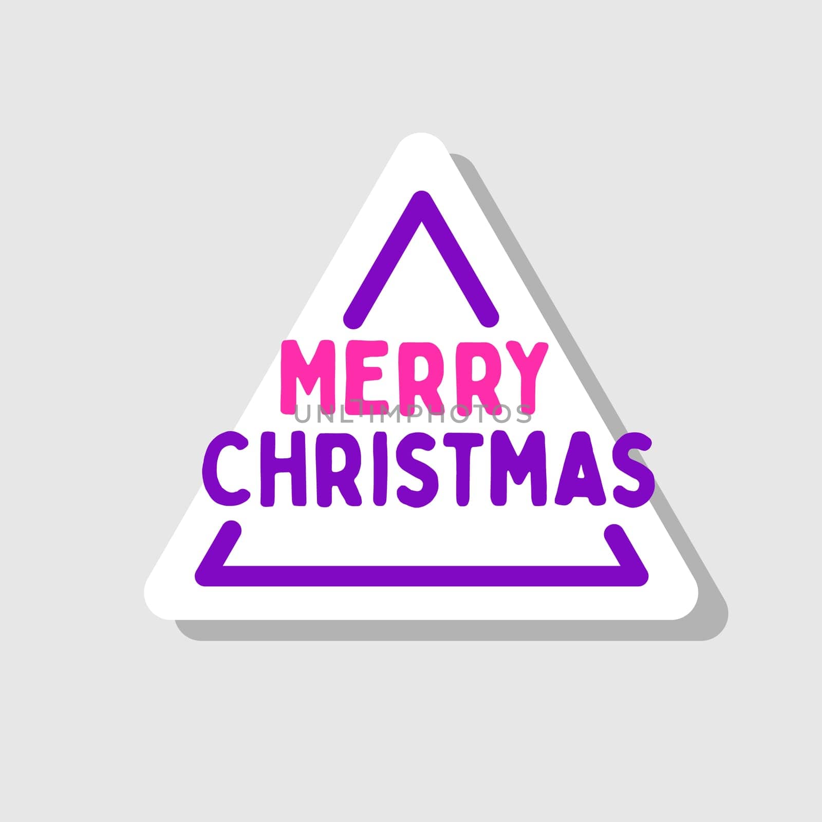 For christmas presents. Triangular white sticker Merry christmas. Purple and pink trendy color.
