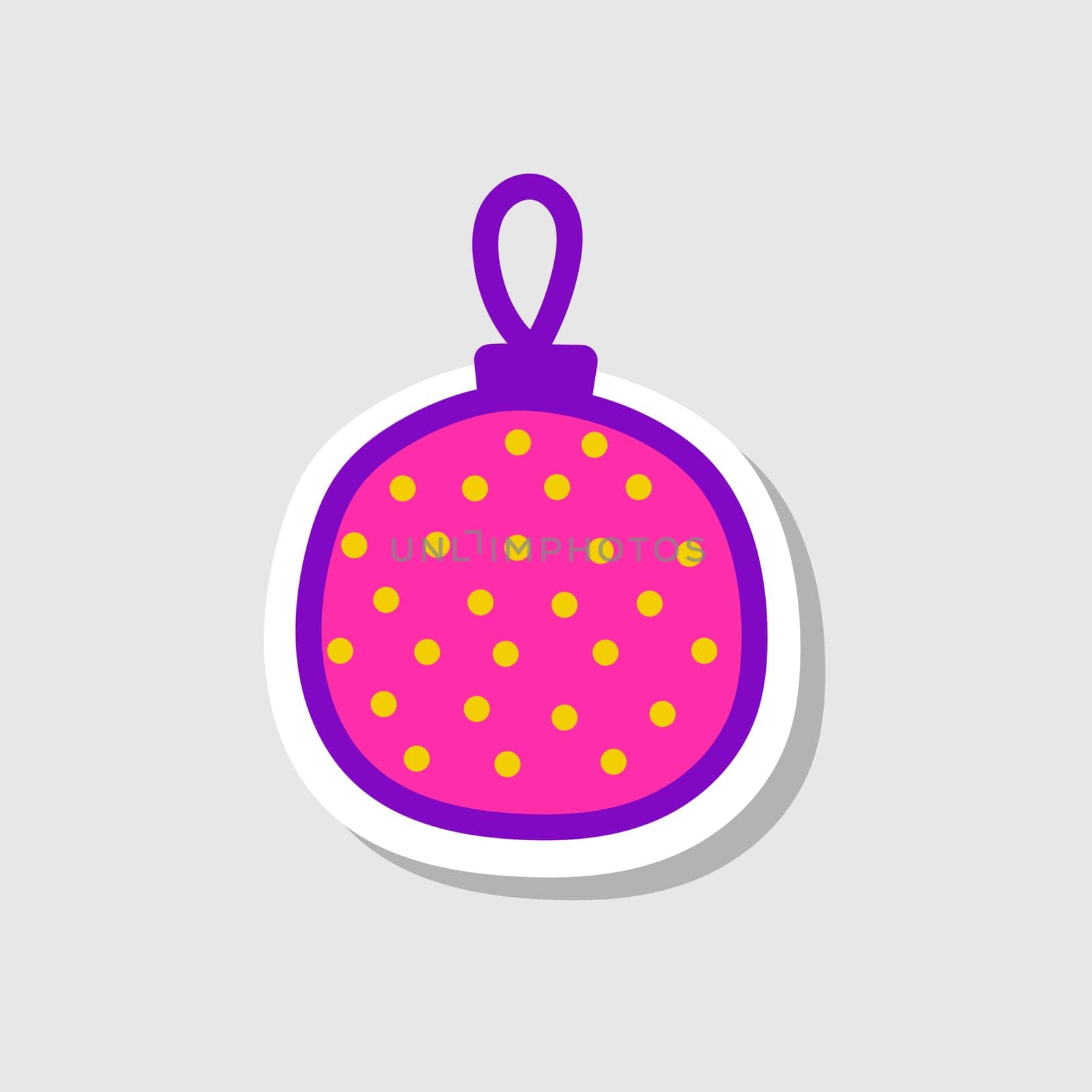 Chrismas pink ball. Hand drawn illustration. Sticker print design. New Year decoration. Holiday decor