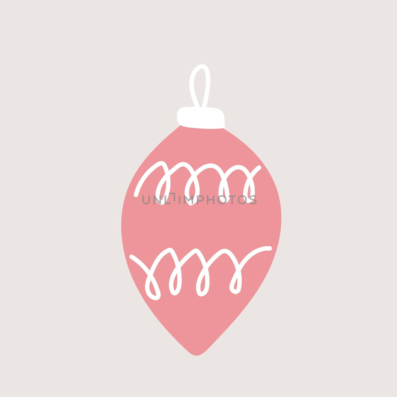 Vector hand drawn element, Christmas tree decoration, pink toy. Simple modern design, scandinavian style. For holiday cards, decorations, templates