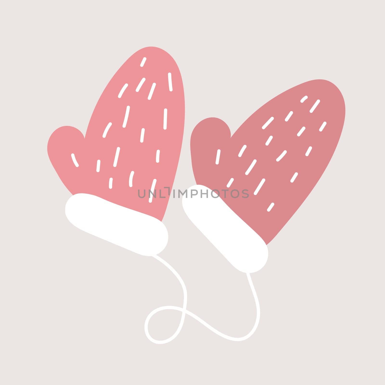 Pink mittens on grey background. Hand drawn vector illustration, holiday design by natali_brill