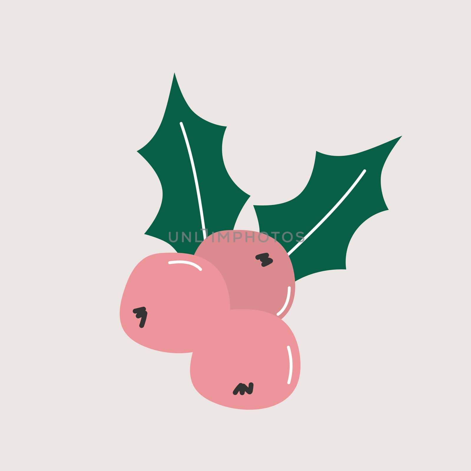 Holly berry icon in cartoon flat style. Hand drawn vector illustration of Christmas symbol
