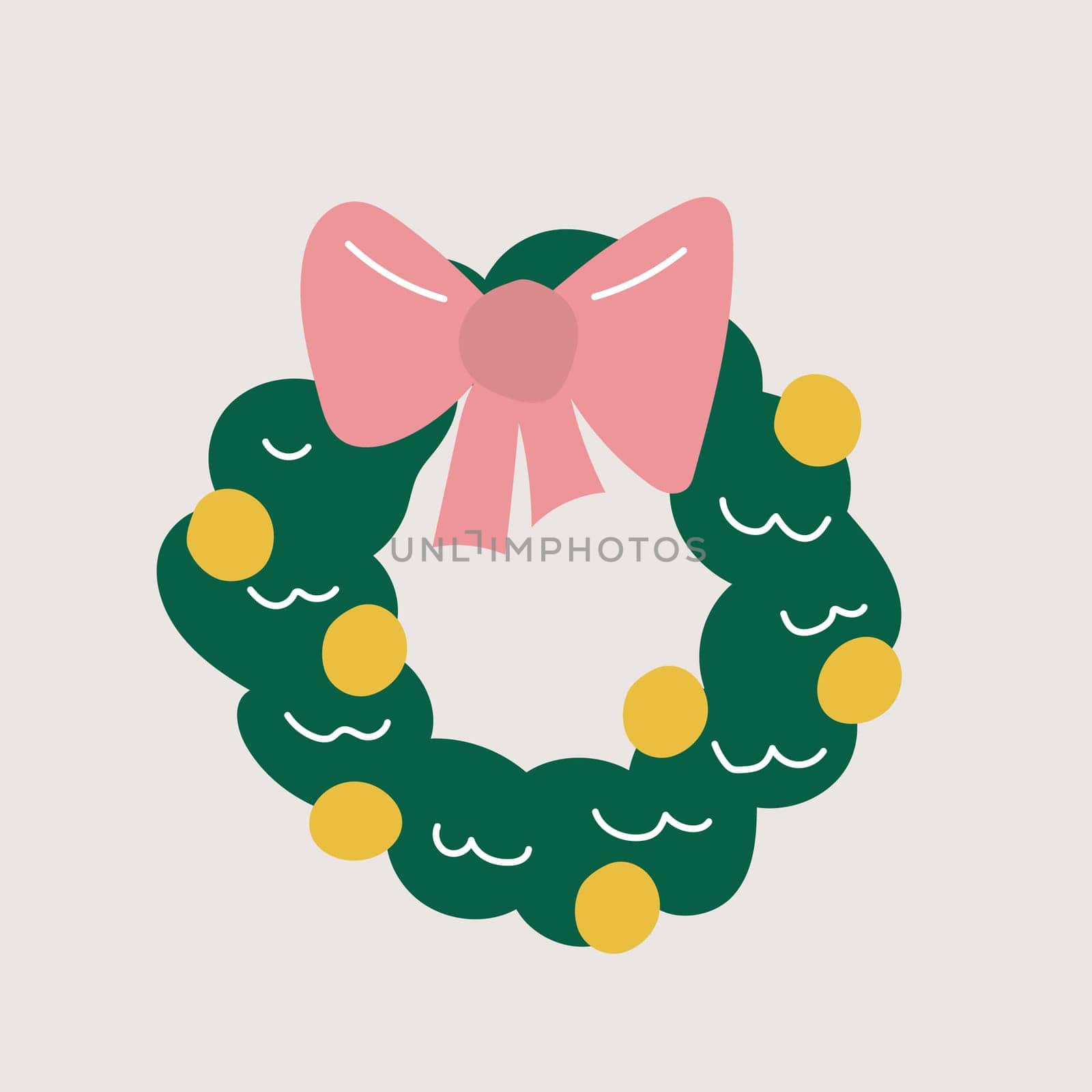 Hand drawn Christmas wreath doodle icon. Vector illustration isolated on grey background
