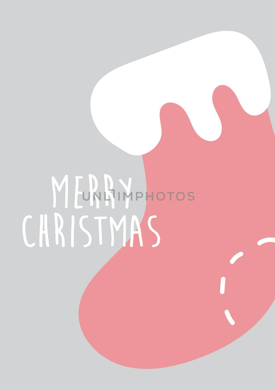 Christmas stocking element. Festive hand drawn design on grey. Merry Christmas greeting card design. Minimalist Scandinavian design