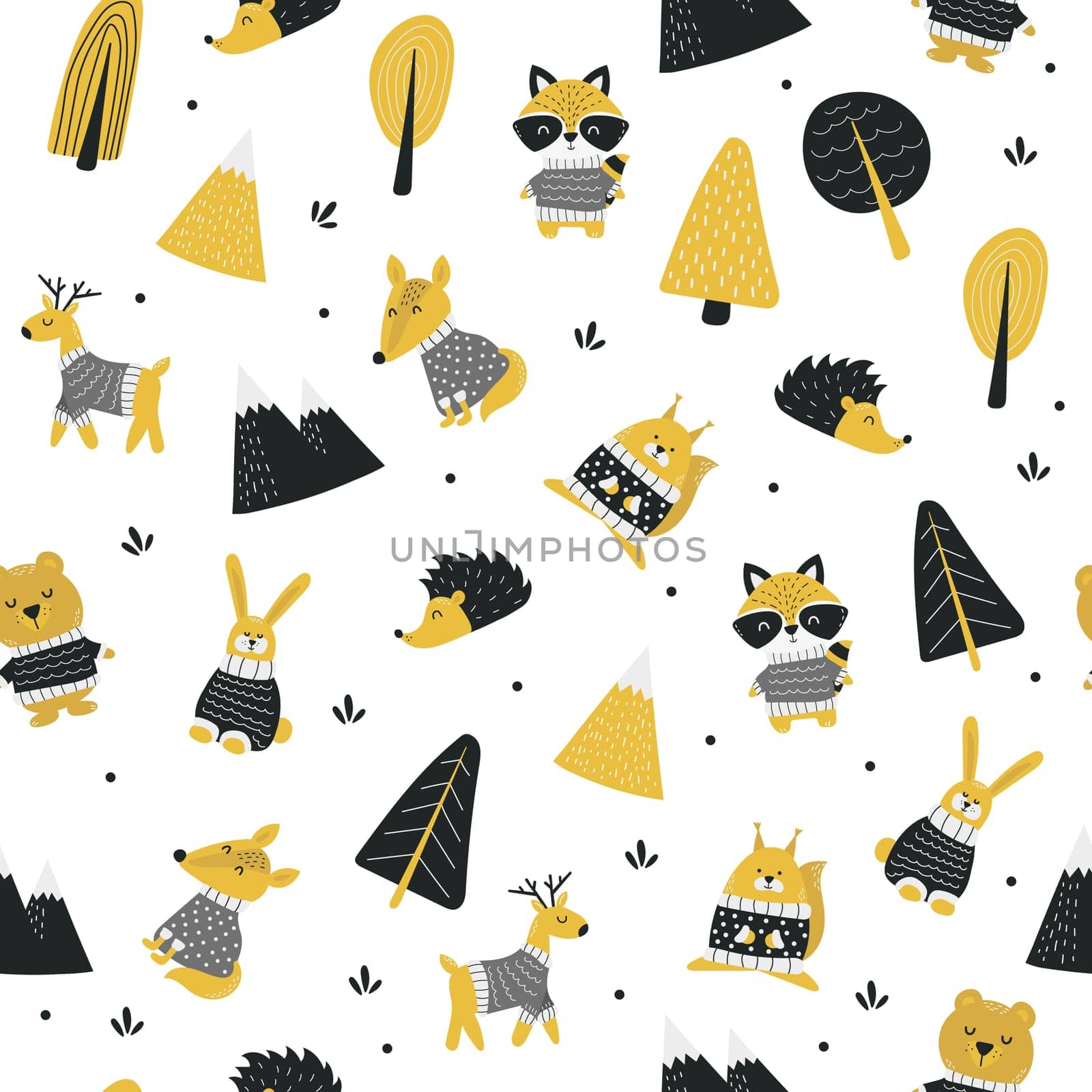 Hand drawn scandinavian animals in the forest, seamless pattern. by natali_brill