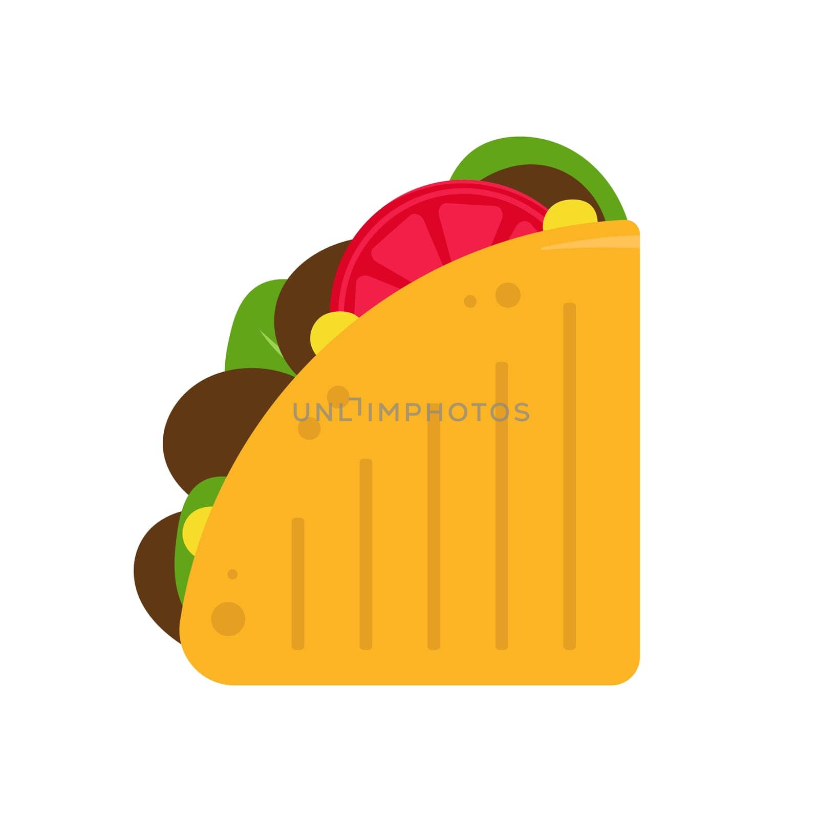 Cartoon quesadilla with meat and vegetables, vector illustration. by natali_brill