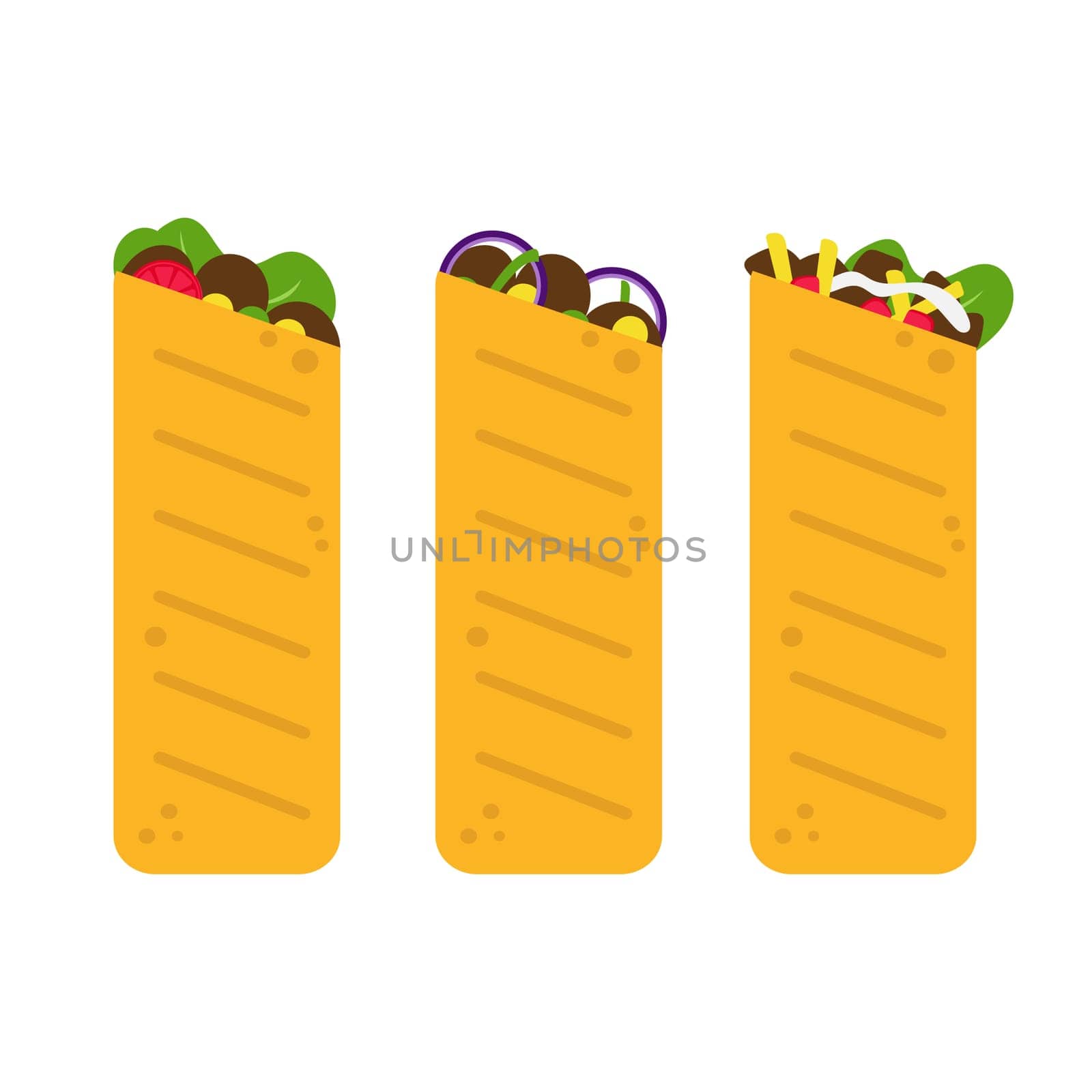 Burrito icon isolated on white background. Kebab icon. Three burritos icon.