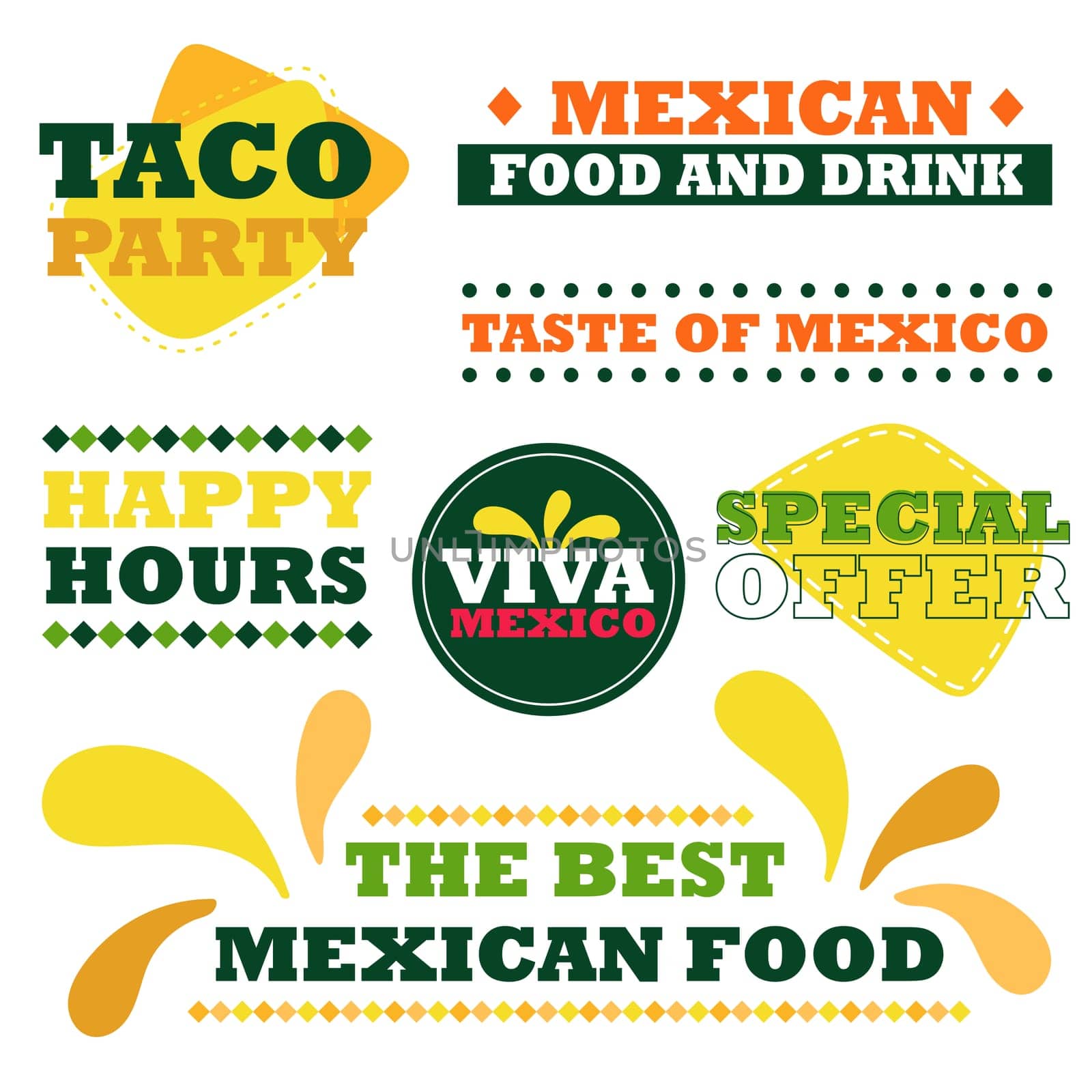 Mexican fast food restaurant emblem set. Traditional mexican food. Set for promotions, advertising, menu