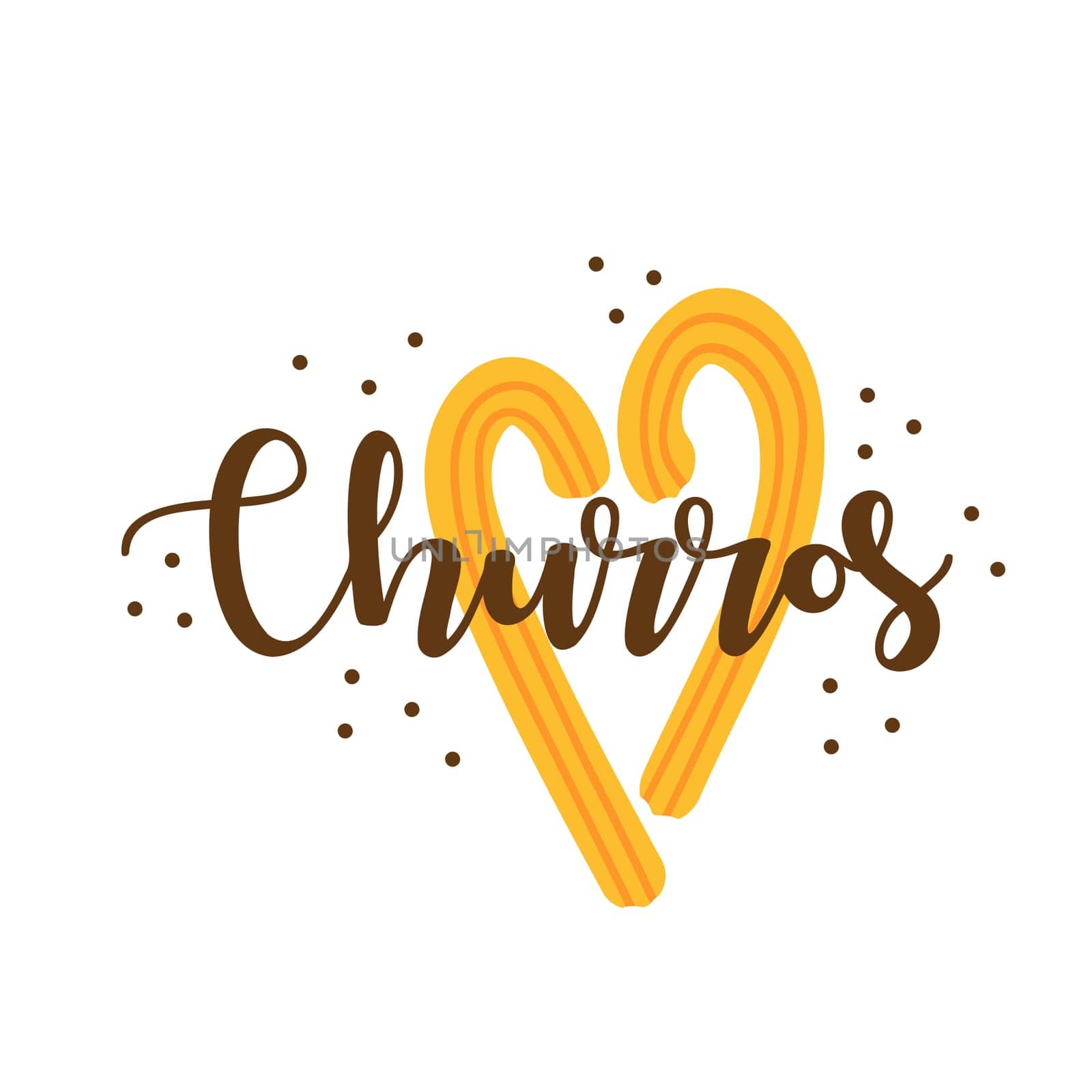 Churros. Hand drawn lettering with churros sticks in shape of heart. Vector by natali_brill