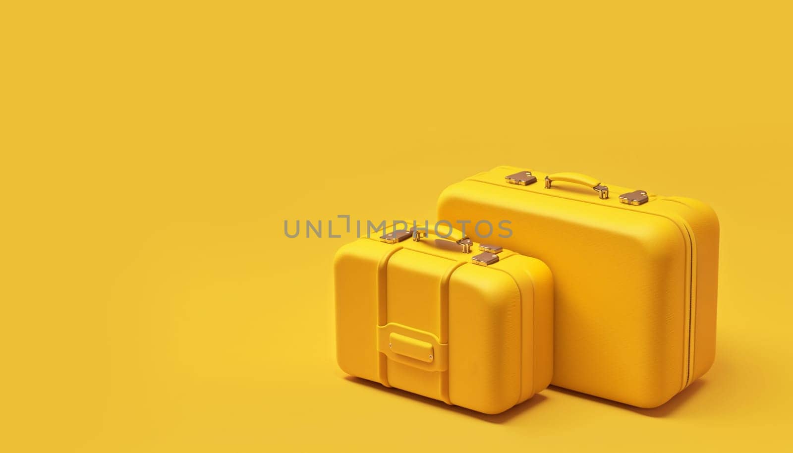 Yellow travel suitcases on a yellow background. AI-Generated illustration. by natali_brill