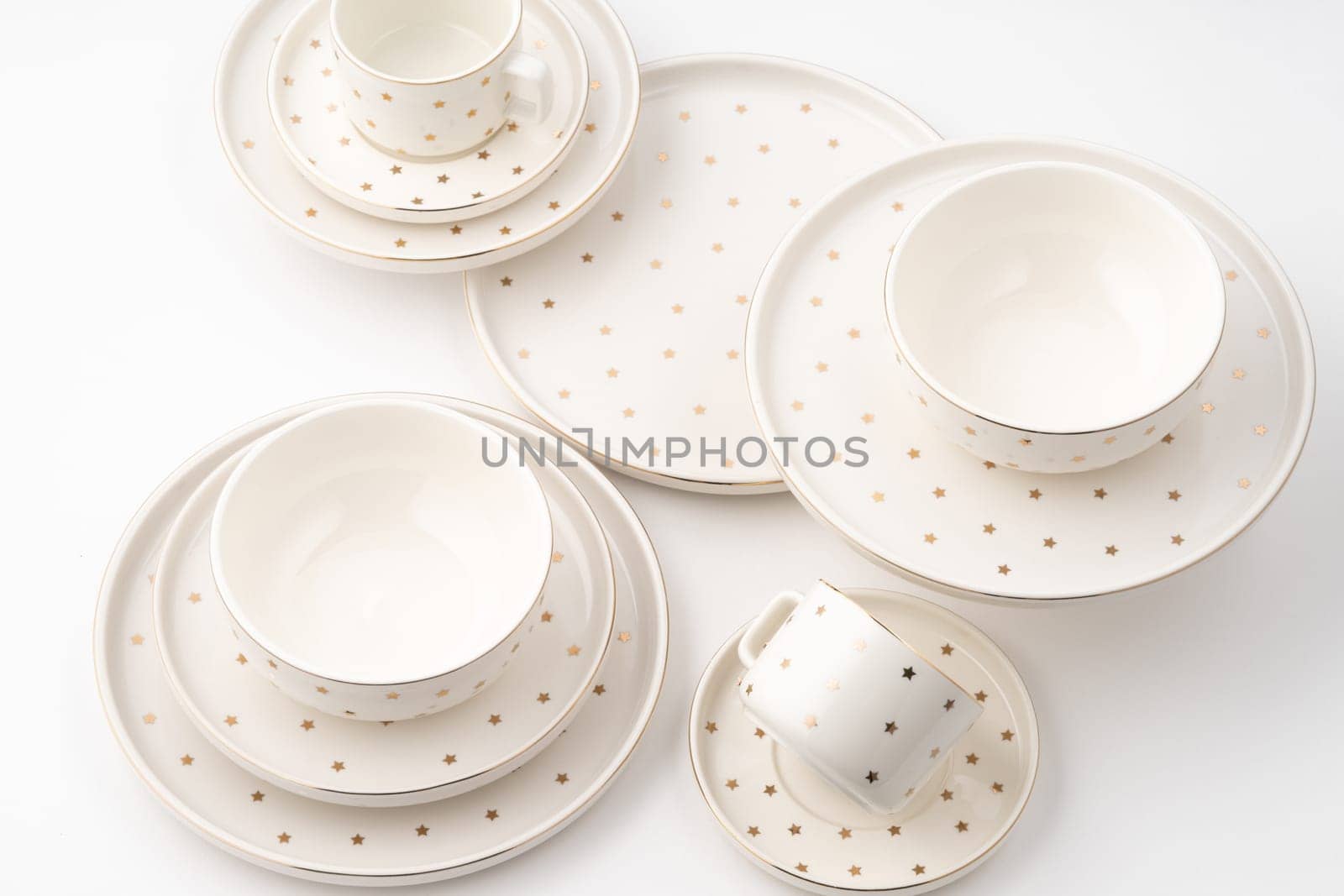 A set of ceramic tableware isolated on white background by A_Karim