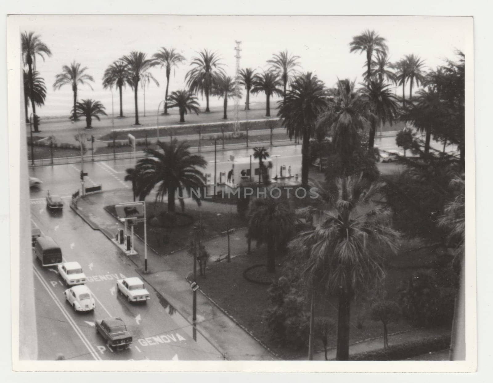 Vintage photo shows the Italian riviera. Retro black and white photography Circa 1970s. by roman_nerud