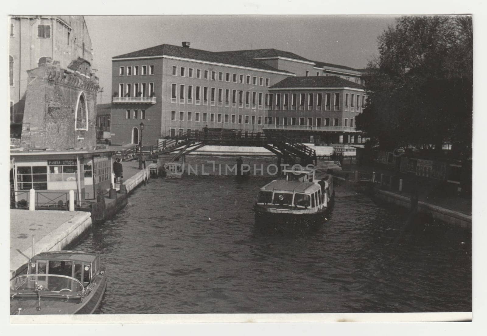 Vintage photo shows the Italian town - Venice. Retro black and white photography. Circa 1970s. by roman_nerud