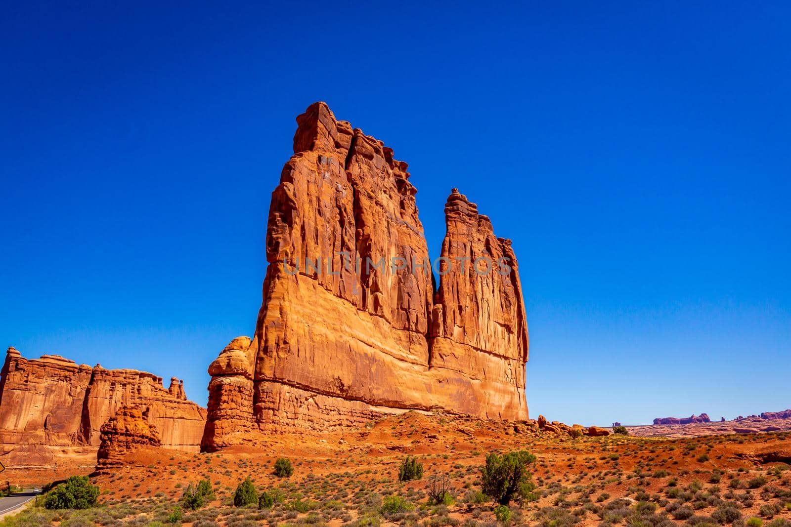 The Organ rock formation and Tower of Babel in Arches National Park, Utah