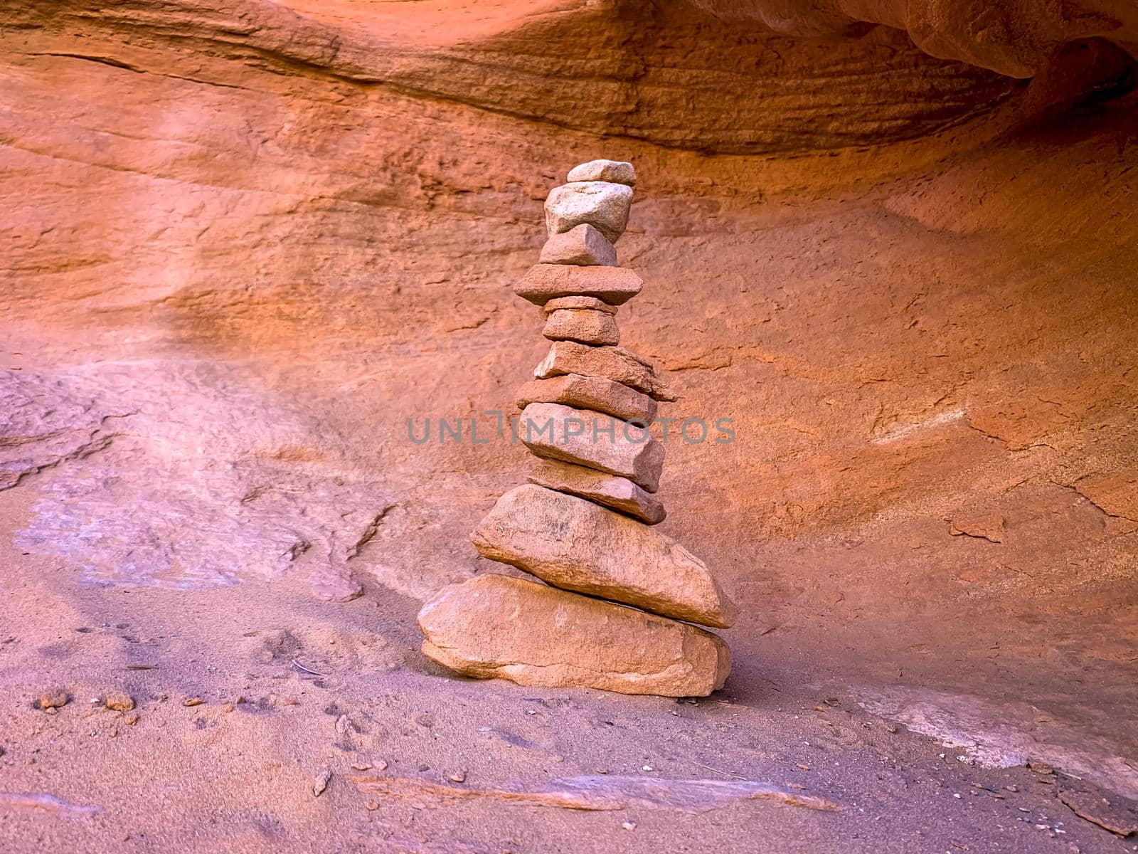 Red rock cairn in Devil's Garden, Arches National Park, Utah