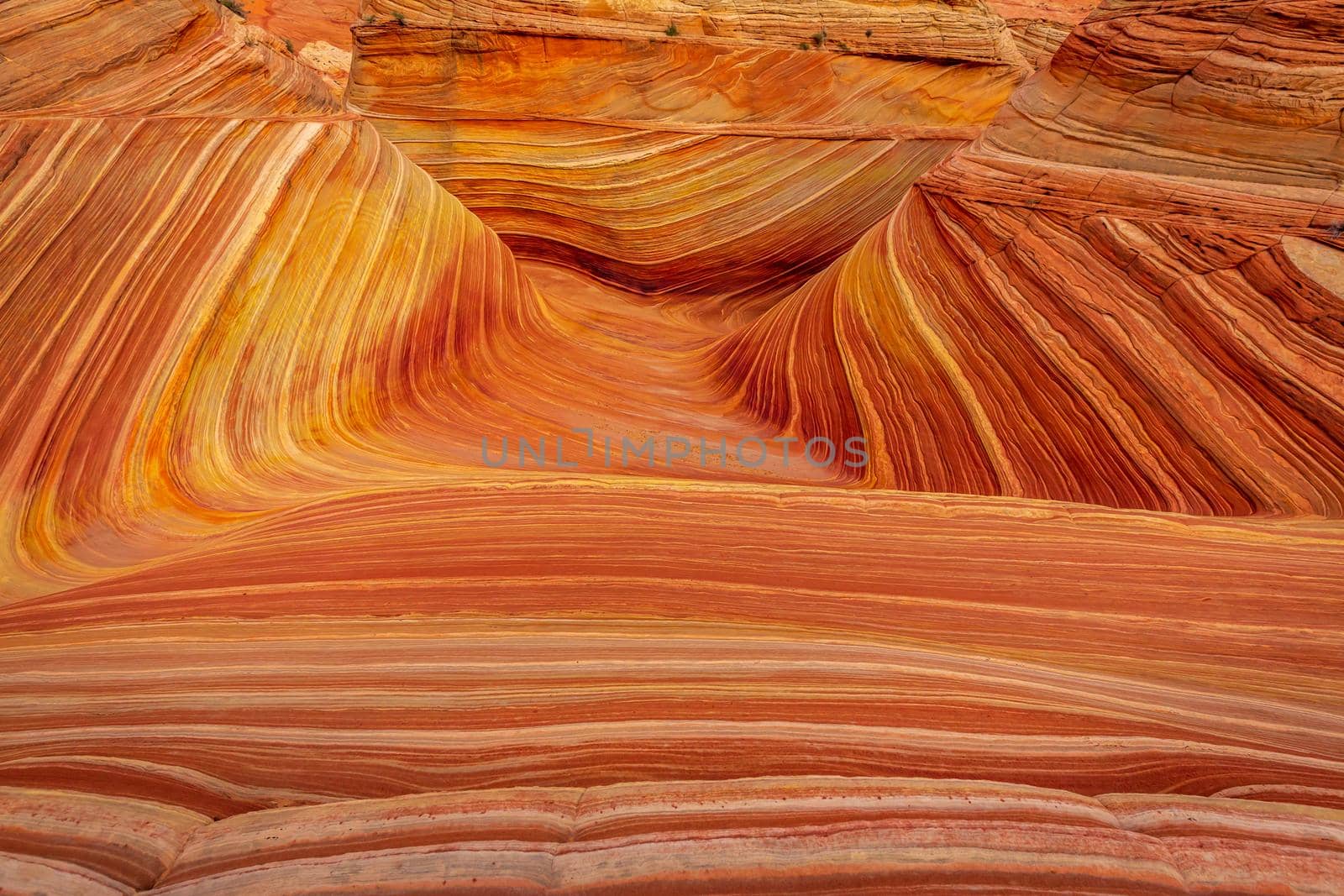 The Wave is a famous sandstone rock formation located in Coyote Buttes, Arizona, known for its colorful, undulating forms