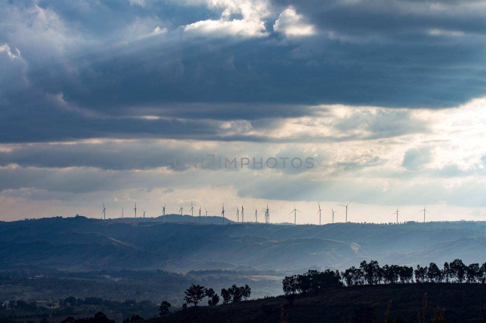 Wind turbines. Wind power generators. Alternative energy, reduce global warming. Reduce insufficient energy problems.