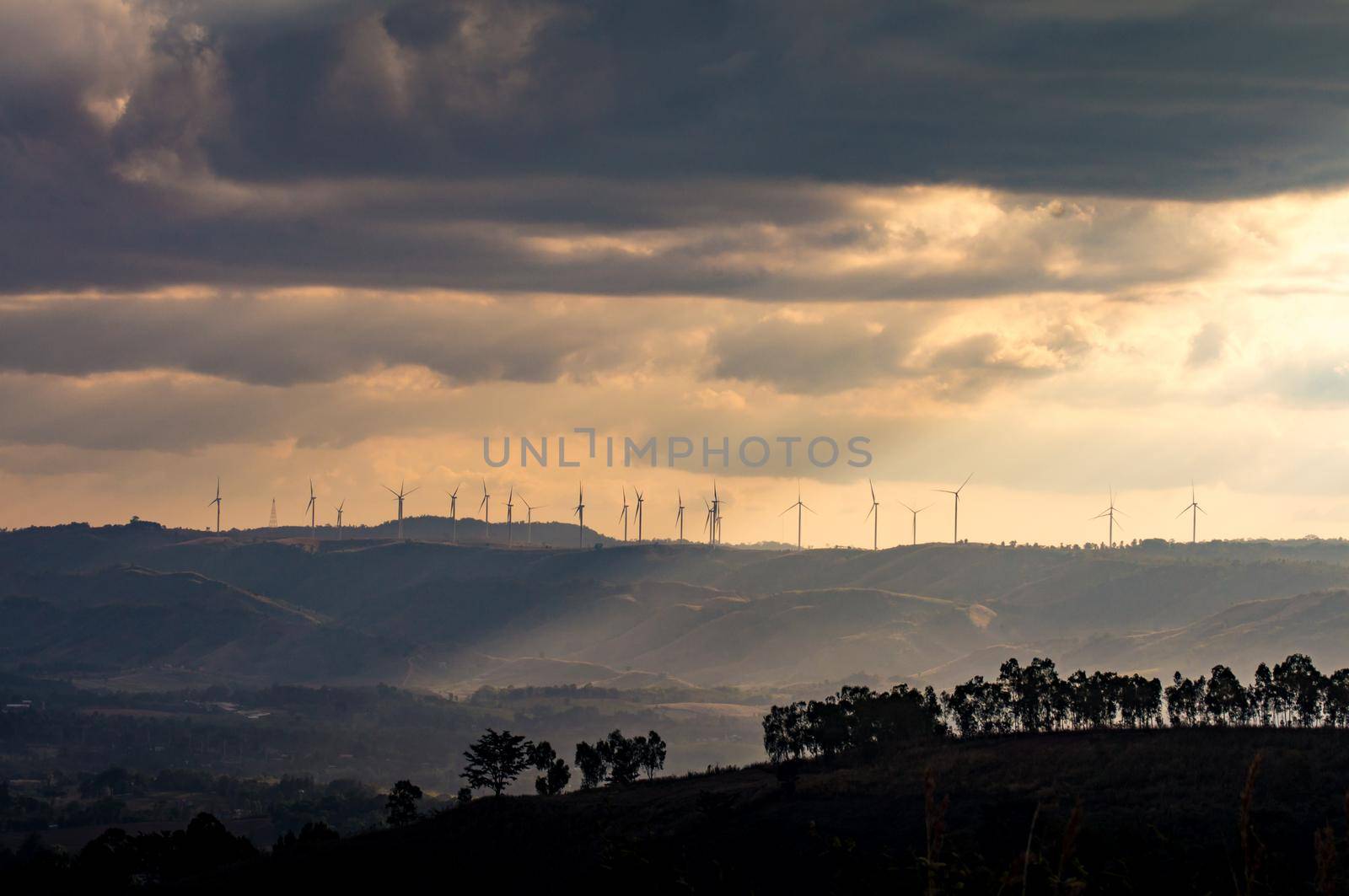 Wind turbines. Wind power generators. Alternative energy, reduce global warming. Reduce insufficient energy problems.