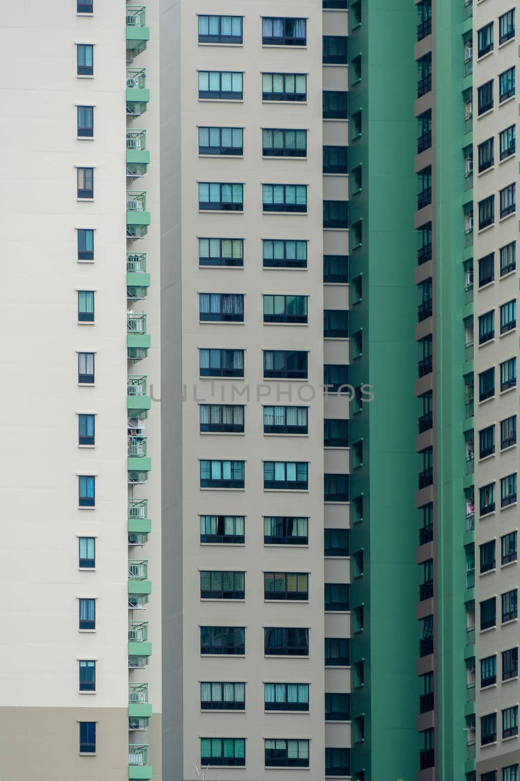 Duplicates of windows and balconies, condos, part of the green building.