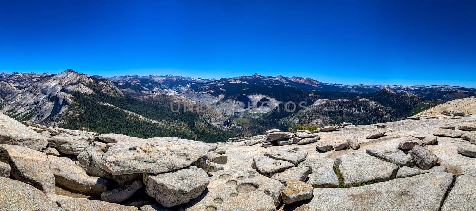 Panorama view from Half Dome Summit, Yosemite National Park, California