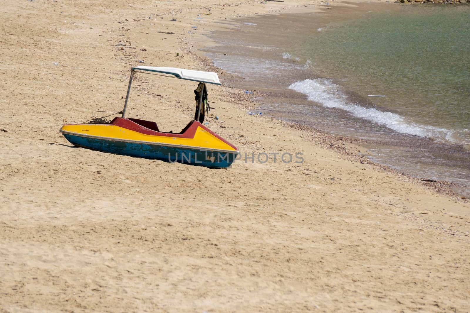 Small boat on the beach. Small boats on the beach Because the sea water decreases Sandy beach at Sairee Beach, Chumphon Province