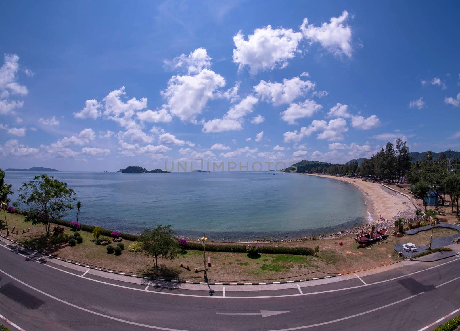 Roads, rocks, beaches and emerald sea at Sairee Beach, Chumphon Province