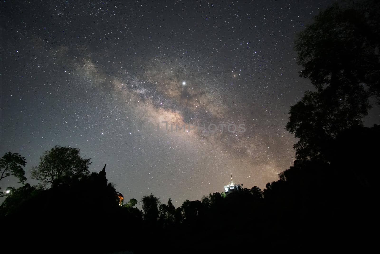 The Milky Way above the tree shadow on the top of the mountain