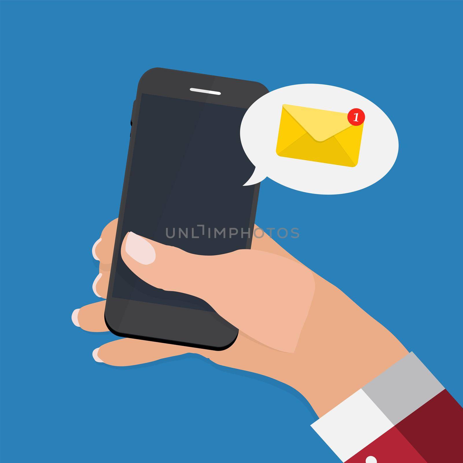 New Email on the smartphone screen notification concept. Vector illustration by yganko