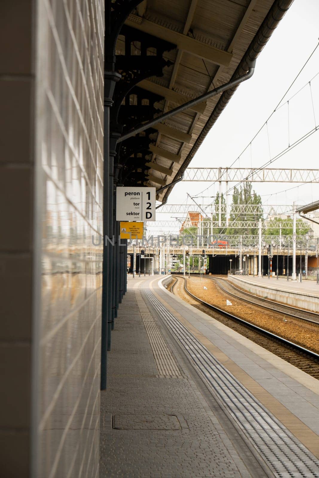 Railway station. The way forward railway for train. Empty Railway track for locomotive. Transportation system Nature background around. travel tourist concept